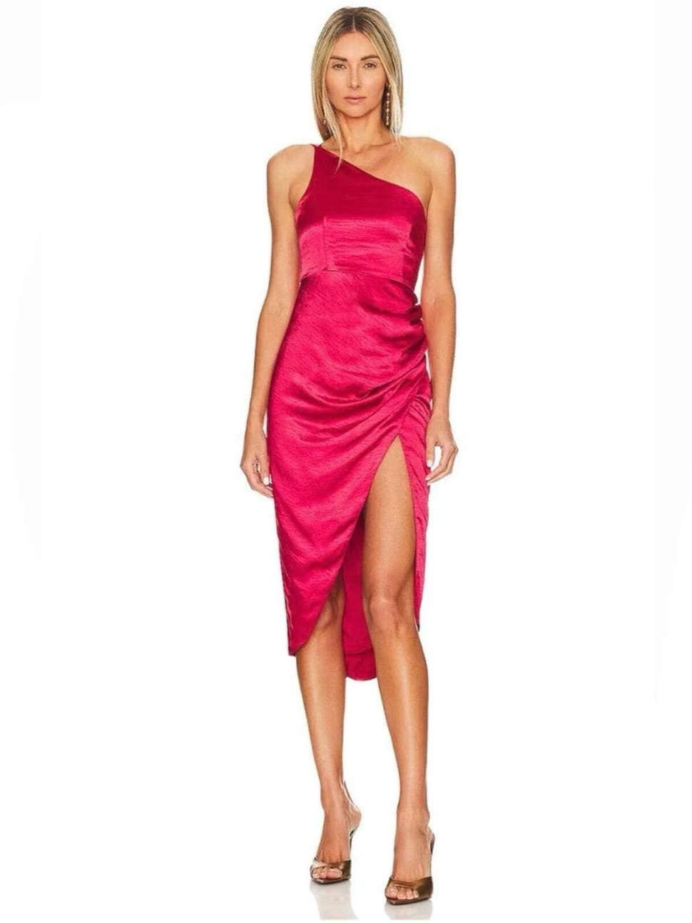 Nwt Lovers + Friends Renata Midi Dress Red One Shoulder Revolve $228 Women’s S